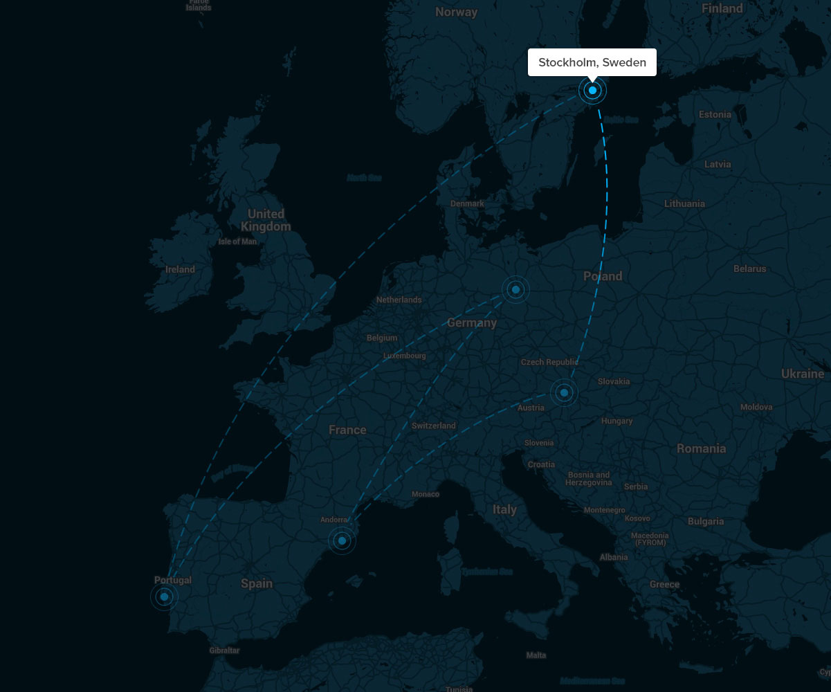 Travelling back to Stockholm point on map